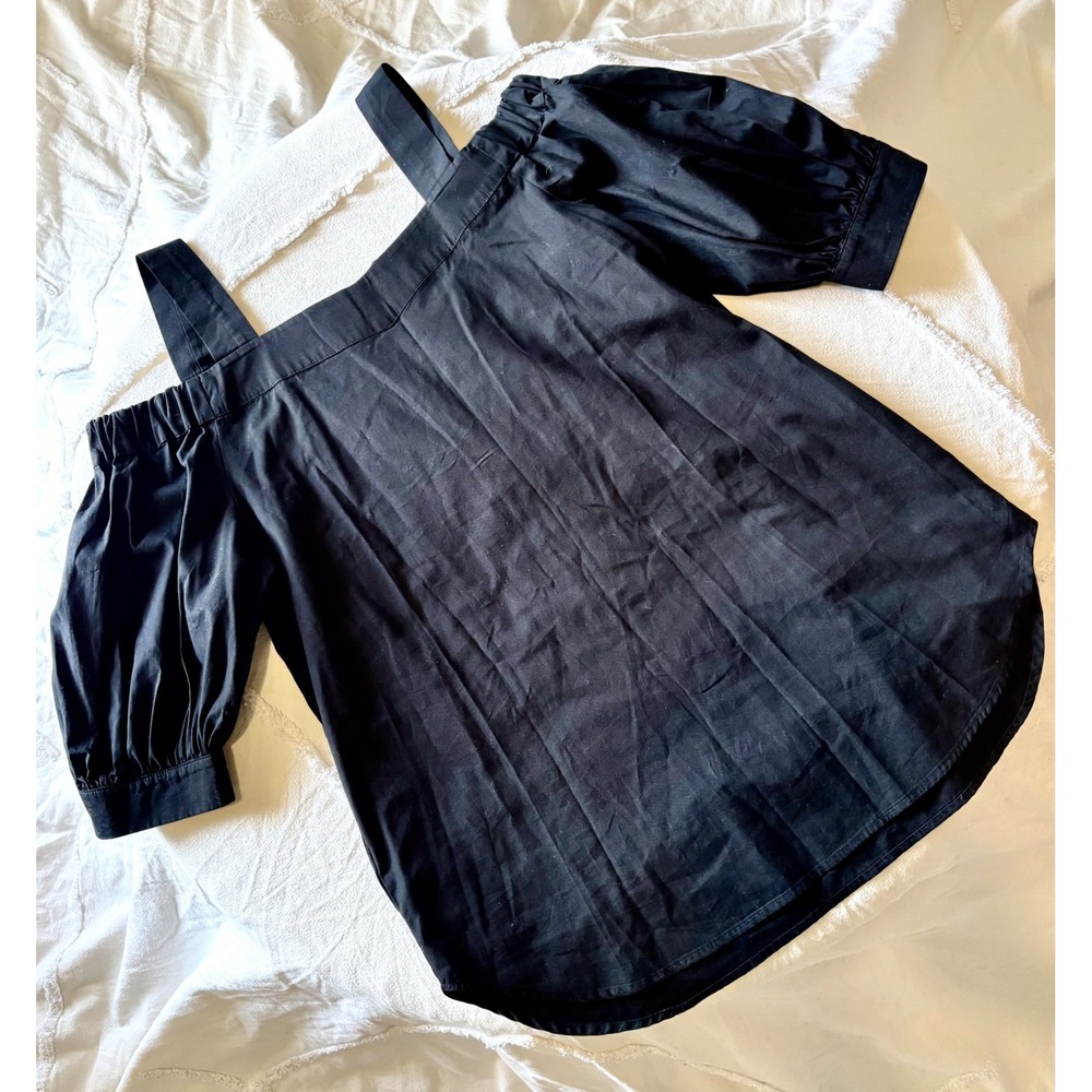 Timo Weiland Black Cotton Cold Shoulder Puff Sleeve Top Pocketed Size 4